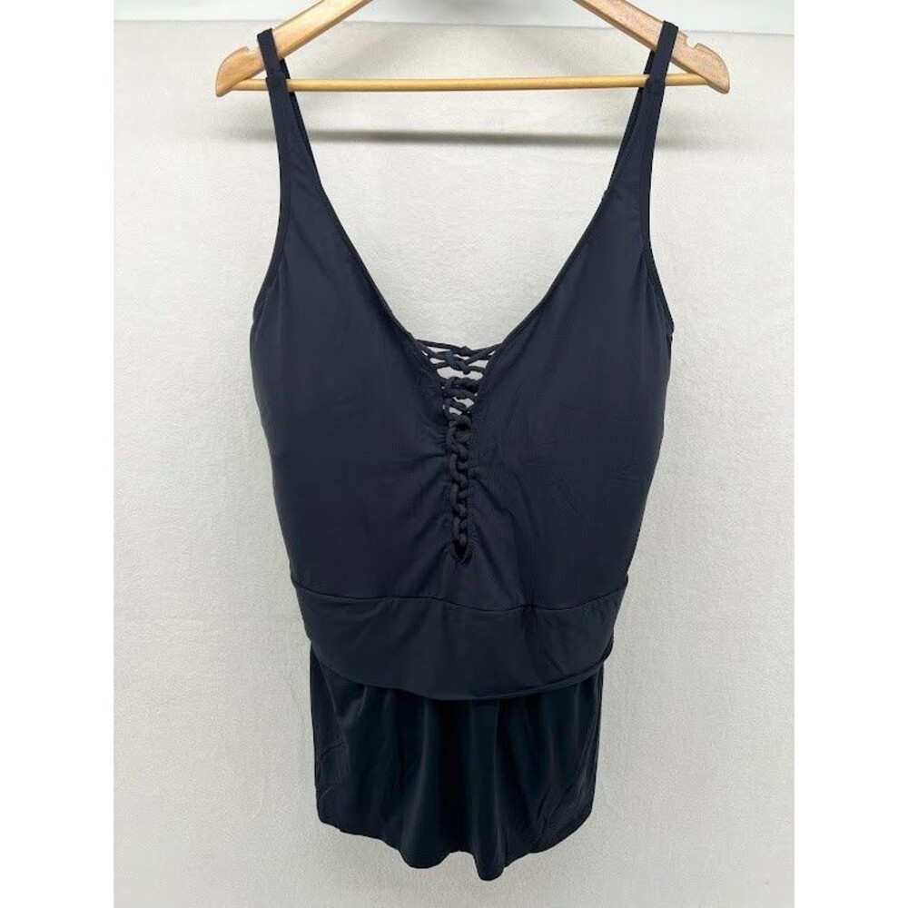 Bleu Rod Beattie Knotted Tank Top 1 Piece Skirted Swimsuit RB15101 Black Sz 22W